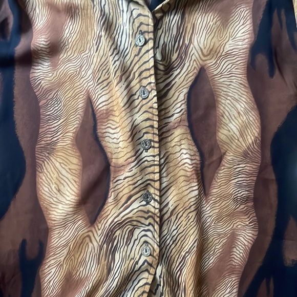 Vintage ALAIS mixed media polyester patchwork style short sleeve button blouse - Picture 2 of 7